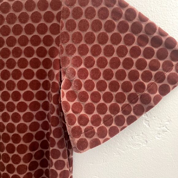 Ann Taylor | Mauve Polka Dot Velvet Top Flutter Sleeve - Picture 3 of 6